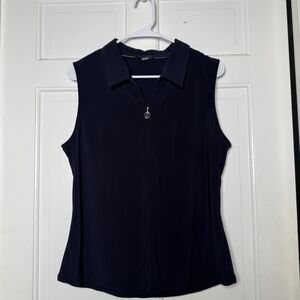 Tommy Hilfiger Navy Sleeveless Blouse Collared Zip Front Size L